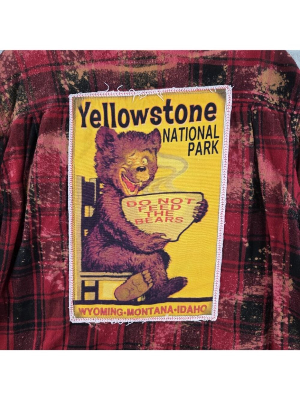 Angry Minnow Flannel Shirt Mens L Red Plaid Yellowstone Bear Patch Distressed - Picture 3 of 8